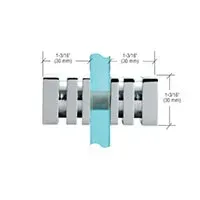 A picture of a stainless steel connector with measurements on a white background.