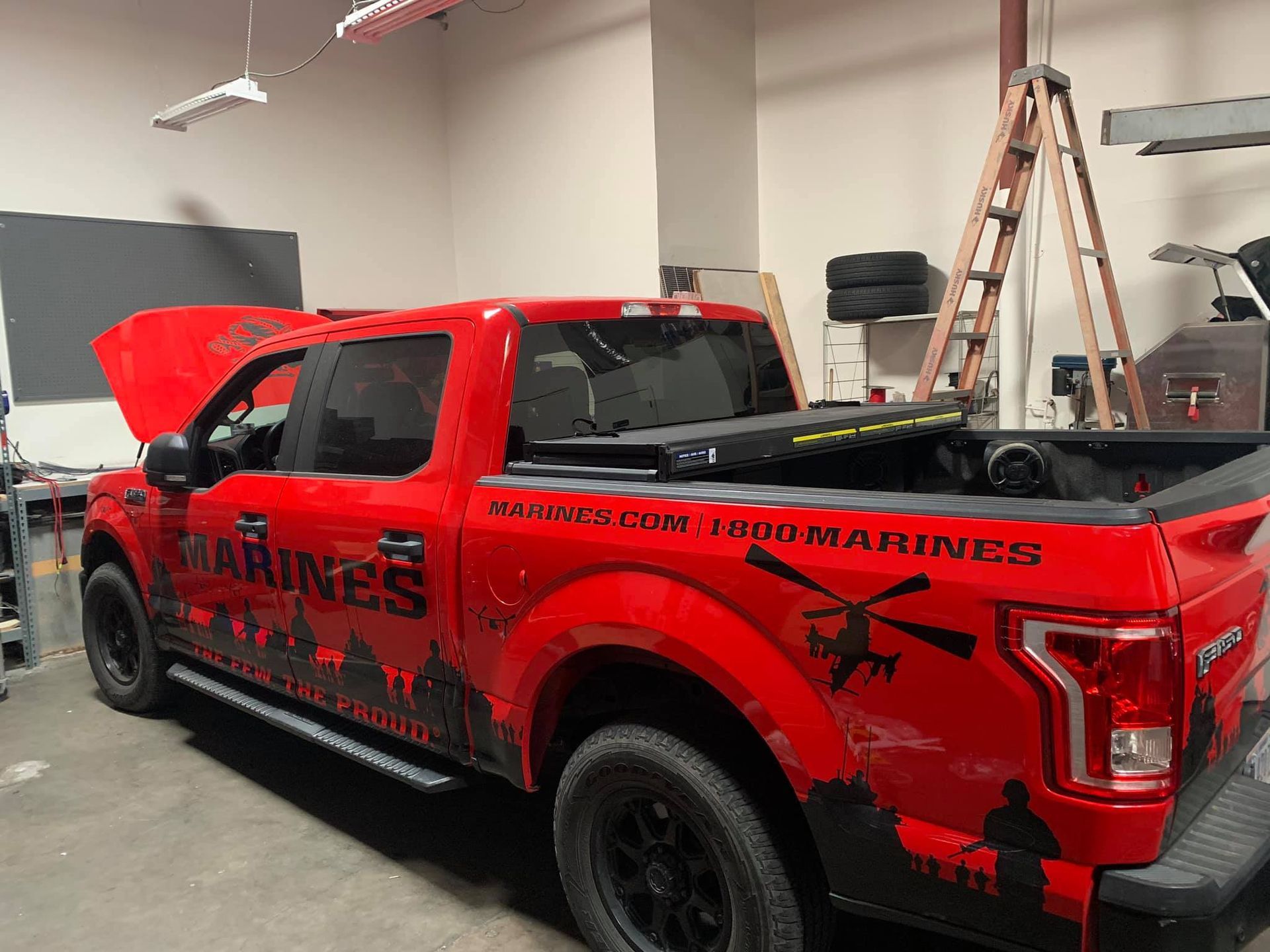 Red pickup truck with 