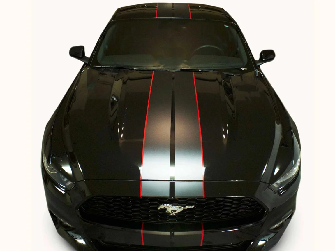racing stripes installed on car
