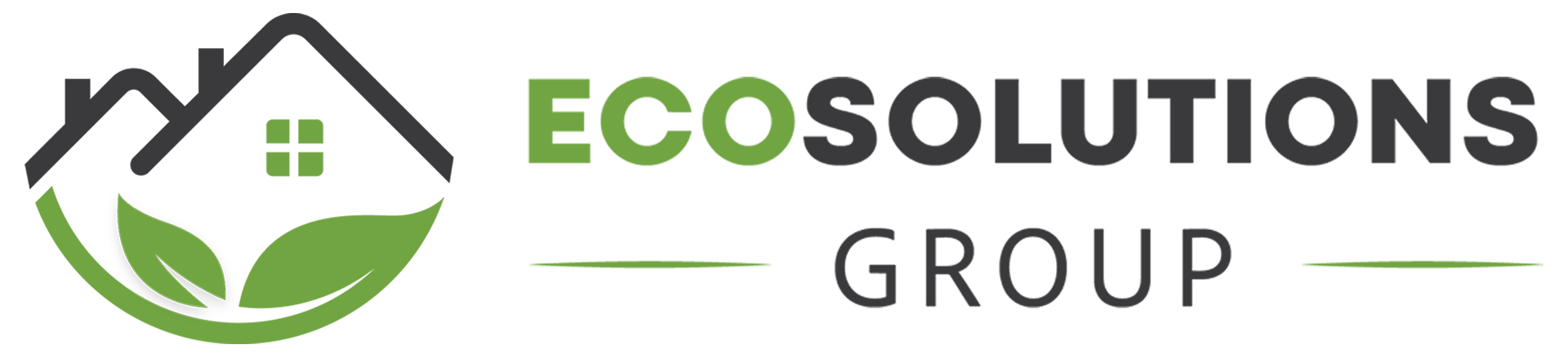 The logo for ecosolutions group shows a house with a leaf in front of it.