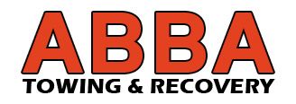 The abba towing and recovery logo is red and black on a white background.