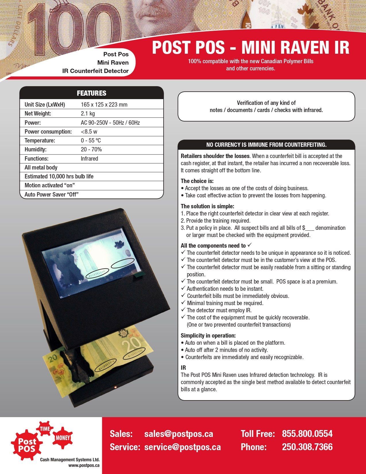 A flyer for a post pos mini raven ir