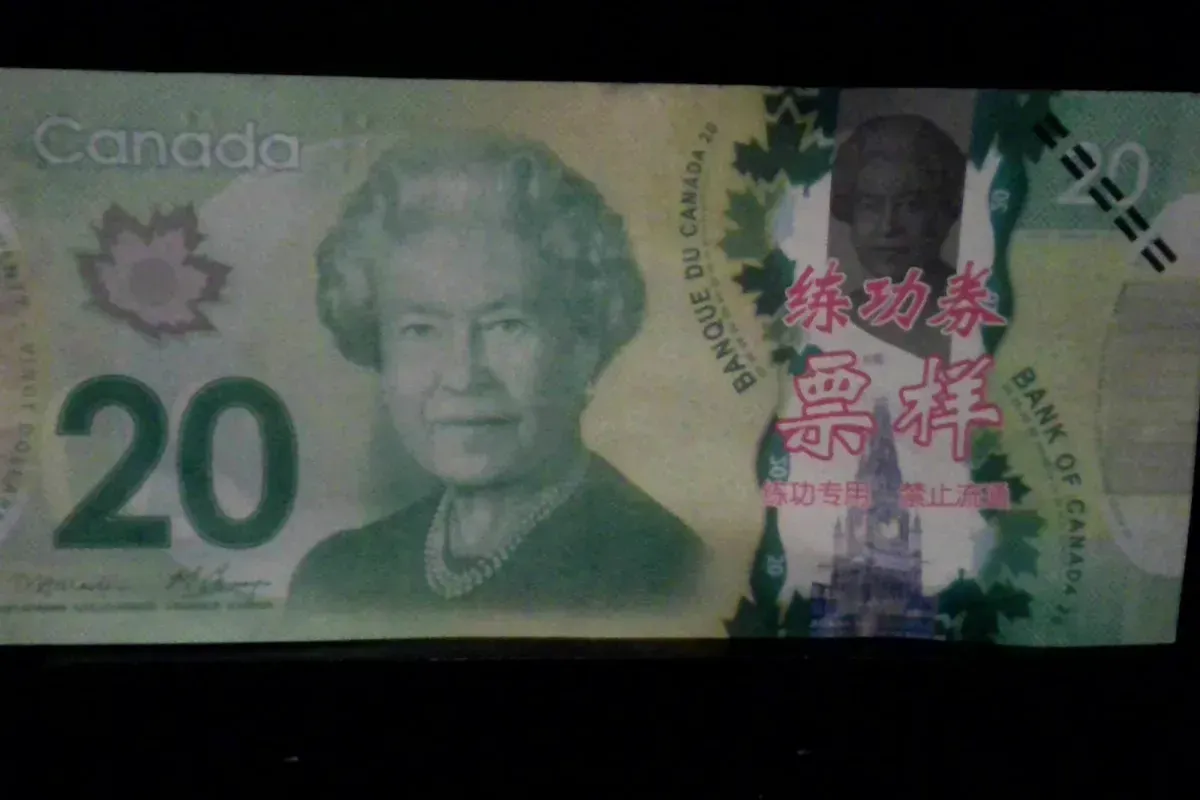 A canadian 20 dollar bill with a woman on it