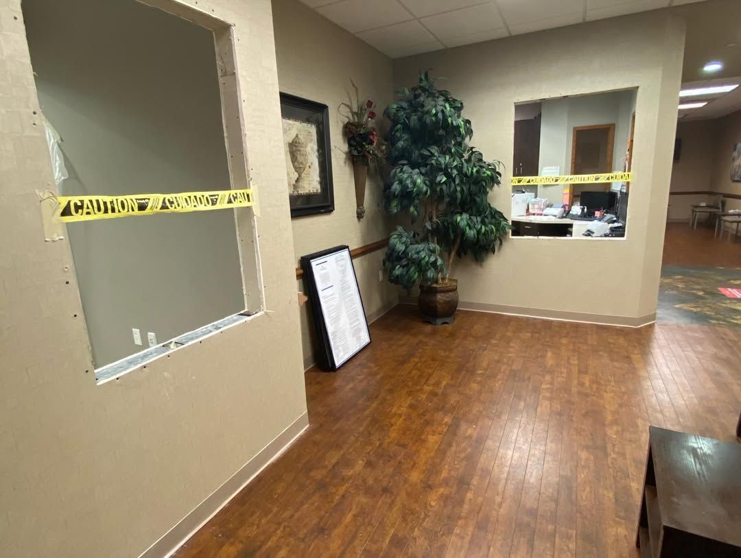 A room with wooden floors and a plant in a pot.