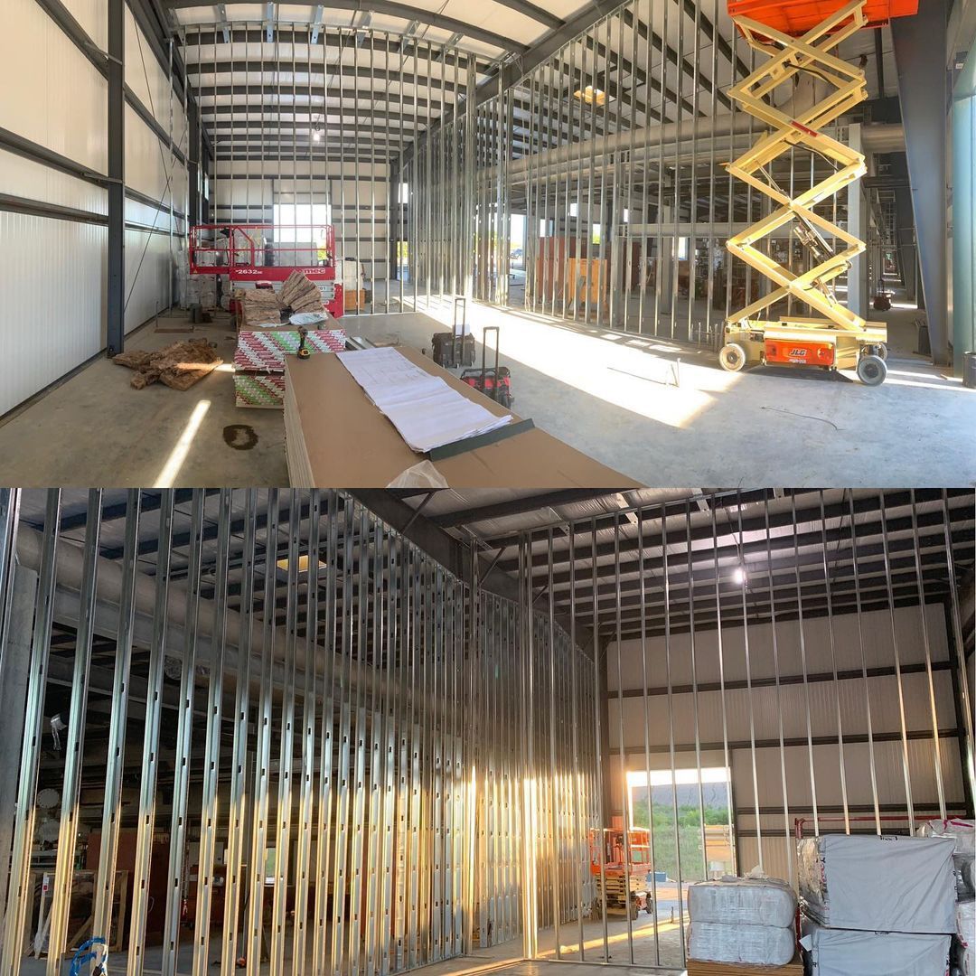 A before and after picture of a building under construction