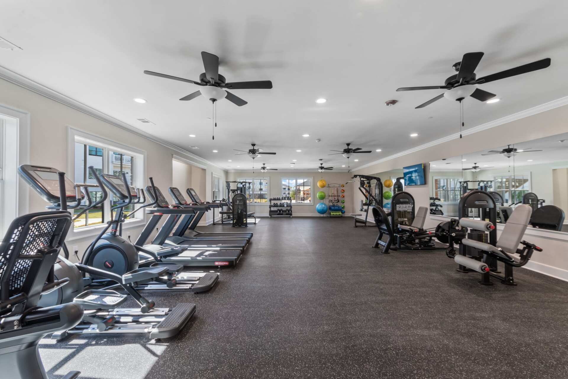 The Blakely apartment spacious fitness center.