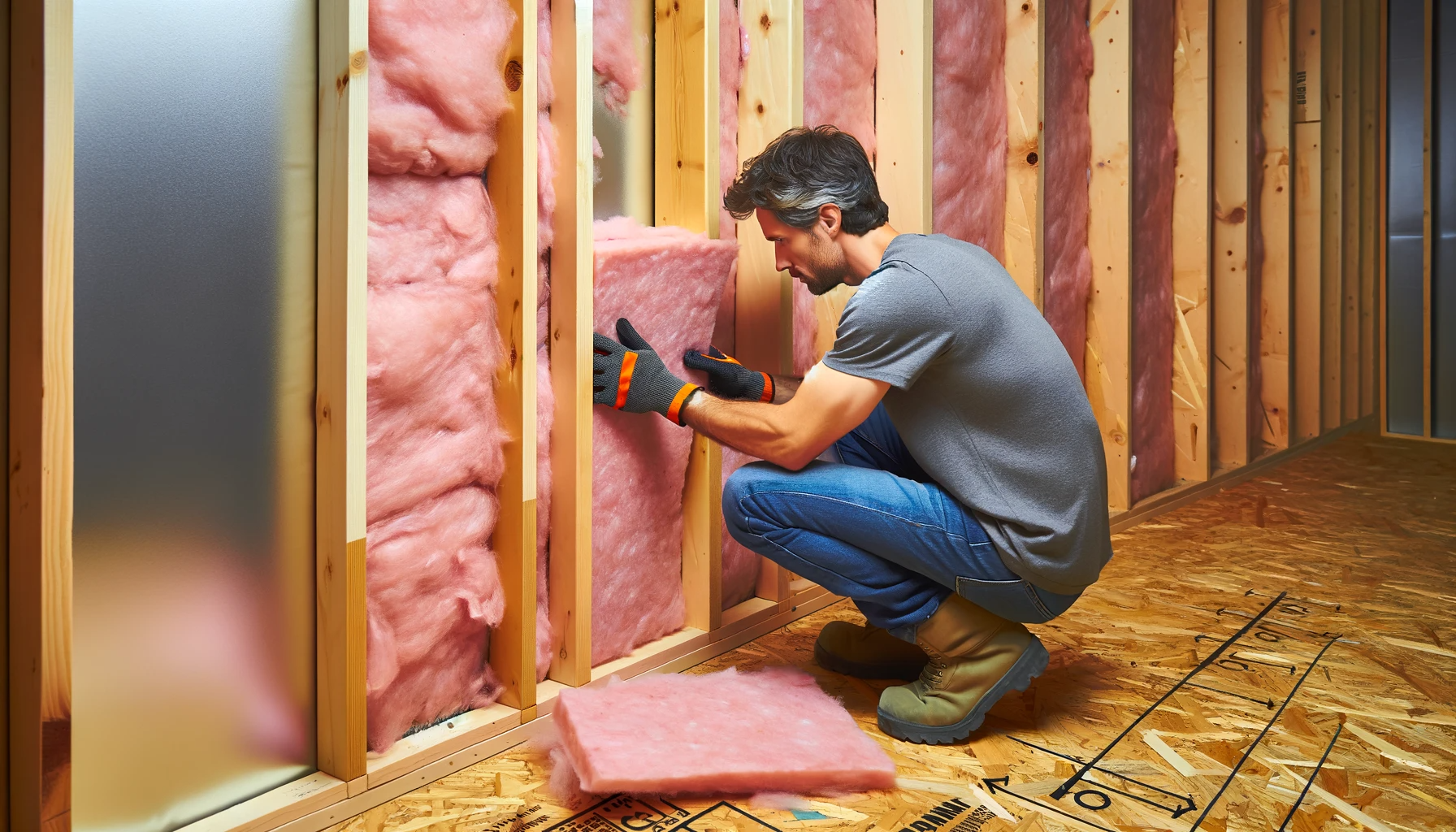 a man replacing insulation in the walls of a home