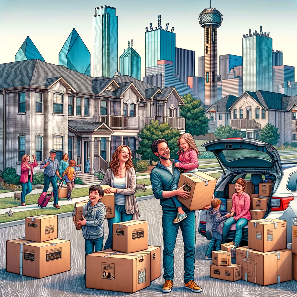 Graphic of people moving to dallas By dallas full service movers