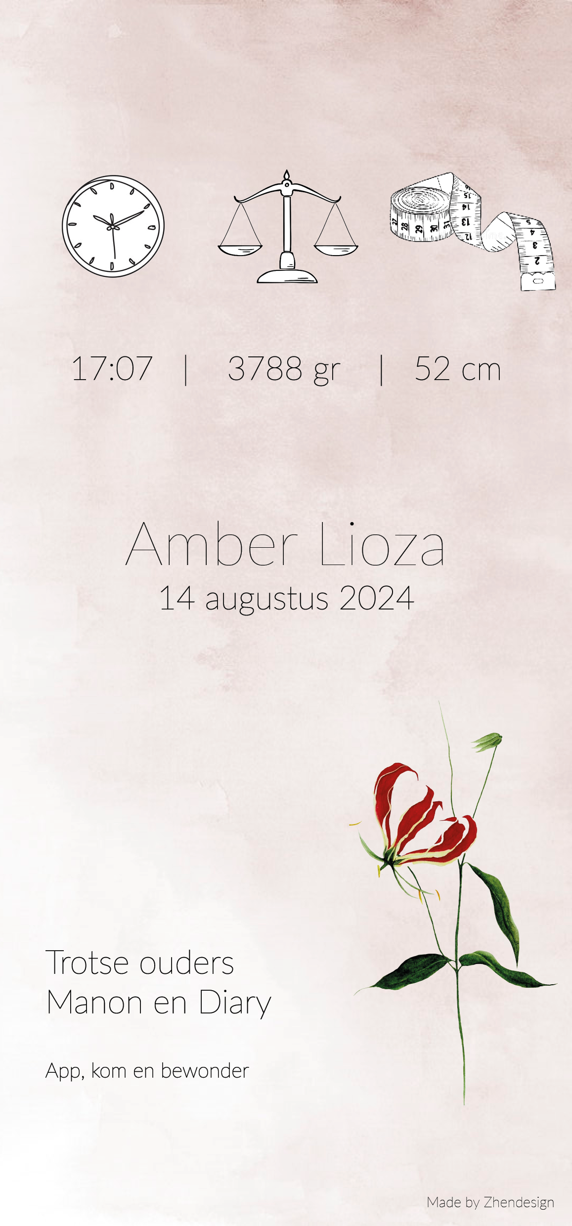 Geboorte kaart Zhendesign Amber Duiven