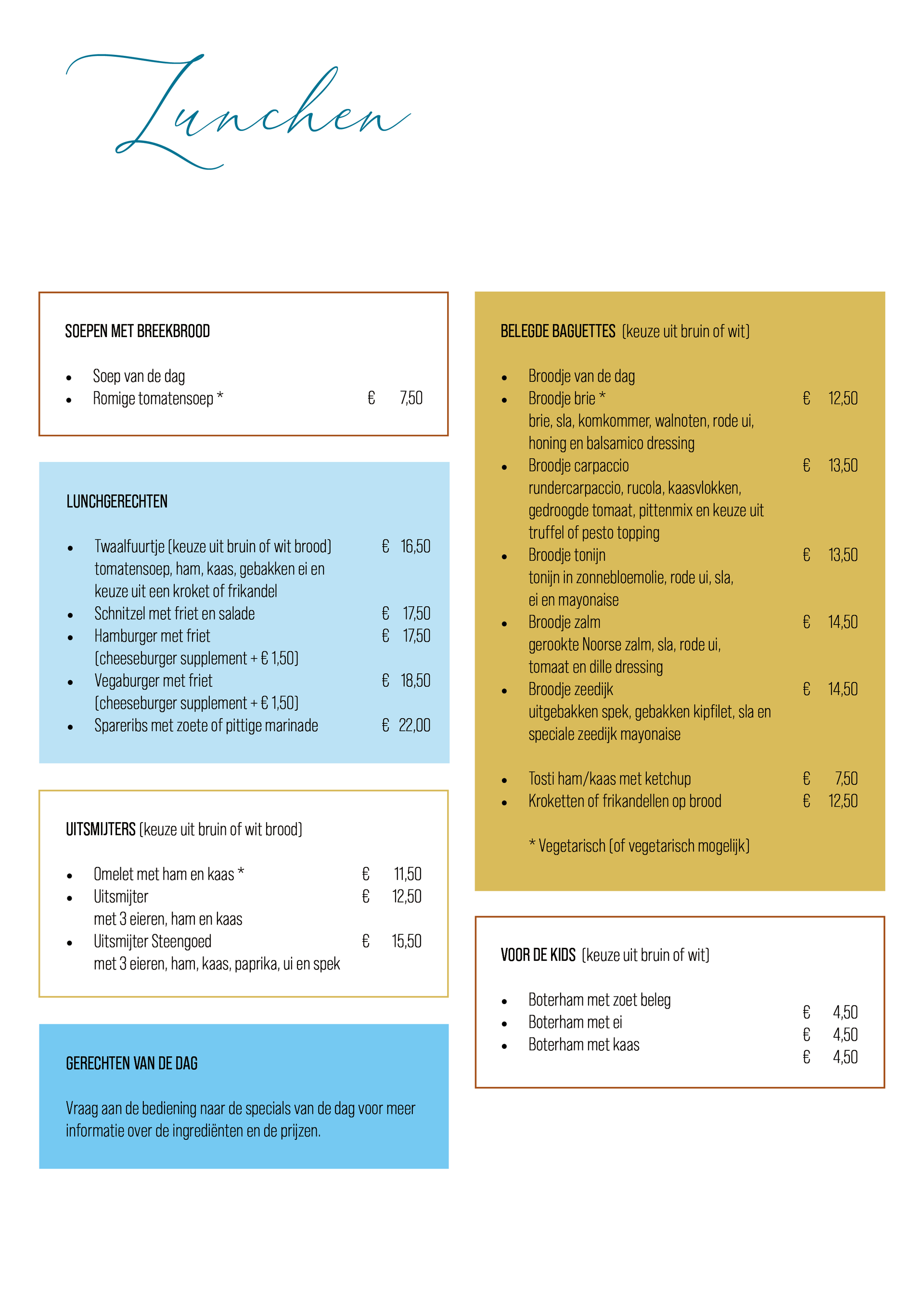 Menukaart Zhendesign Tolkamer de Bijland Steengoed Arnhem