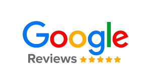 Google Reviews logo with blue, red, yellow, green letters and gold stars.