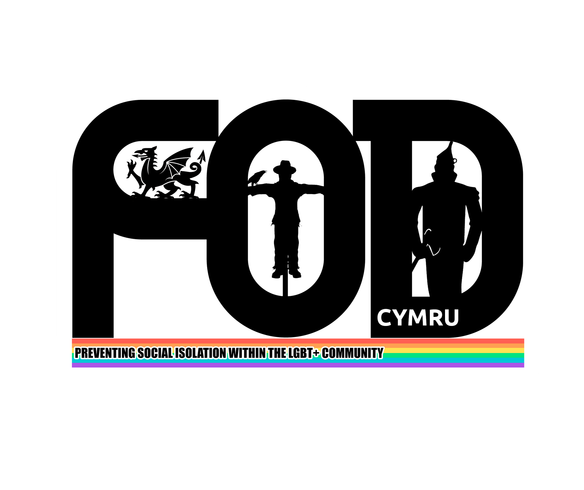 A logo for torfaen pride with a rainbow in the middle