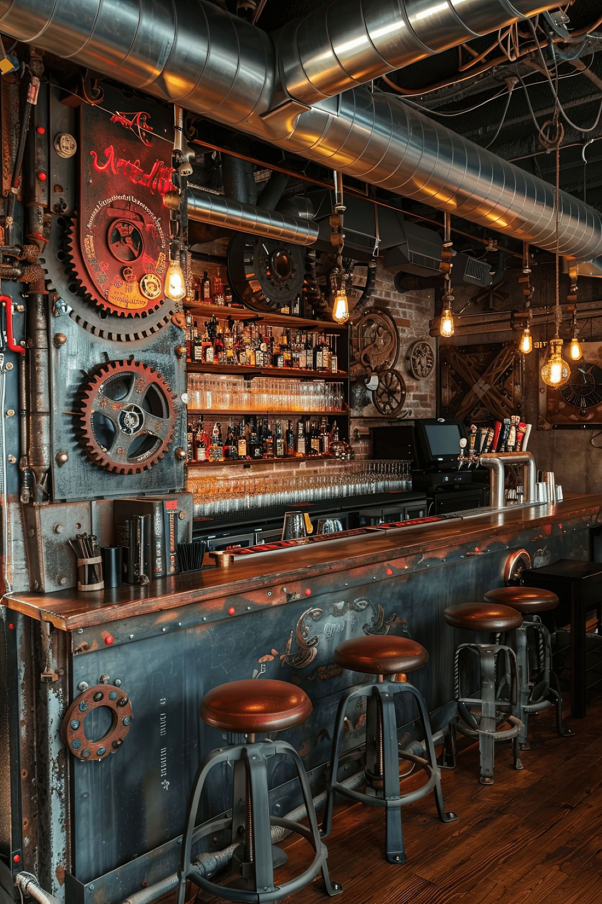 steampunk bar, thema interieur