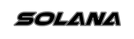 Solana logo: Black block letters with white outlines, on a white background.
