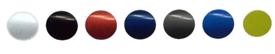 Seven glossy, colorful spheres in a row: white, black, red, dark blue, grey, blue, and lime green.