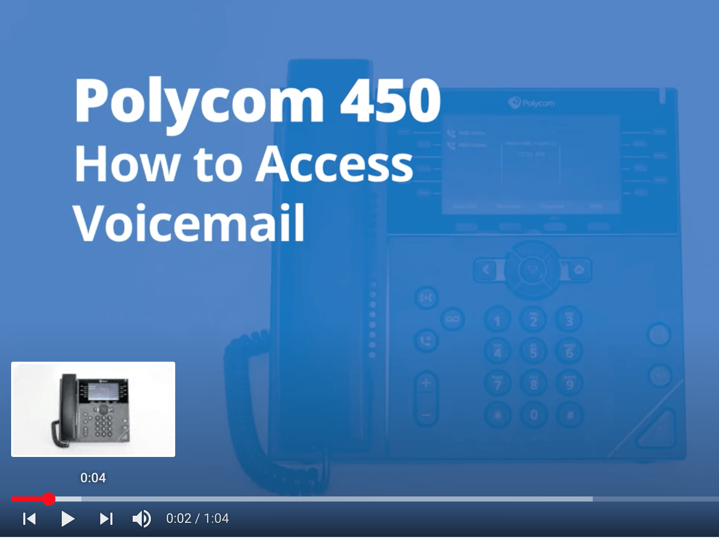 A video titled polycom 450 how to access voicemail