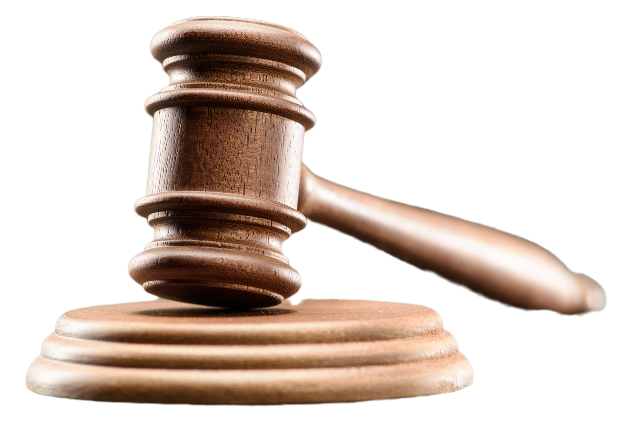 Martelletto di legno su base coordinata; utilizzato in tribunale.