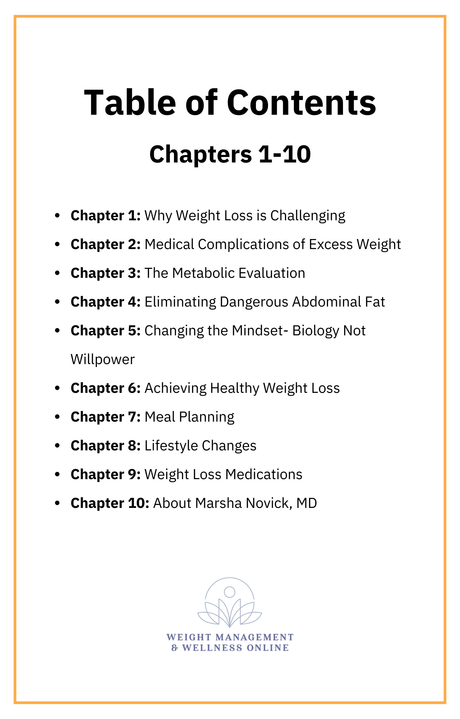 A table of contents for chapters 1 through 10 of a book.