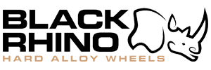 Black Rhino brand logo with black bold text and a stylized rhino head outline, with the words 