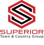 A red and black logo for superior town & country group