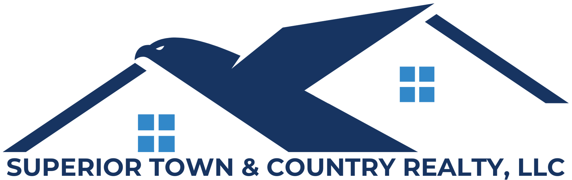 The logo for superior town and country realty llc shows a bird flying over a house.