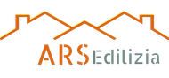 Logo di ARS Edilizia, con linee stilizzate del tetto arancioni sopra il testo.