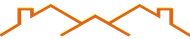 Disegno con linee arancioni di tre case stilizzate.