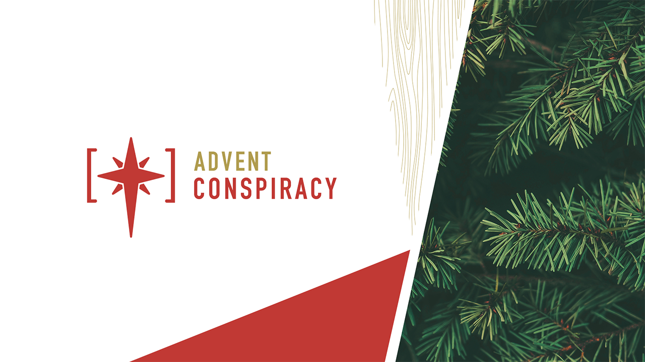 A picture of a christmas tree with the words `` advent conspiracy '' written on it.