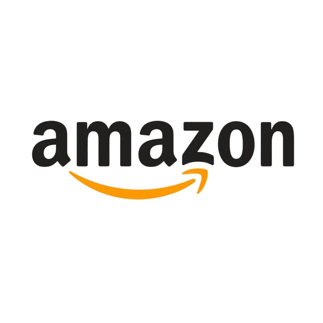 The amazon logo is black and orange and has a smile on it.