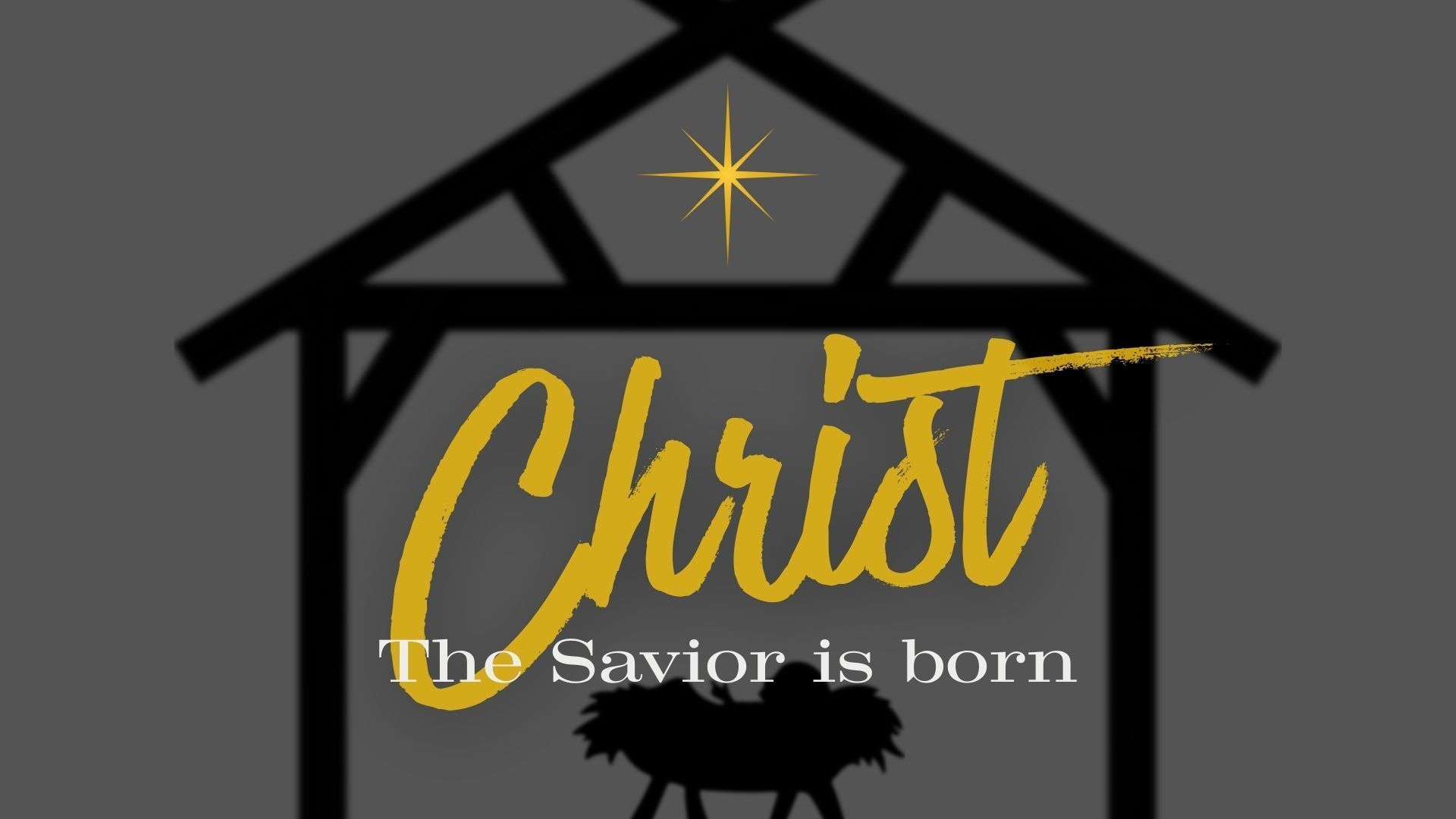 Silhouette of a nativity scene with the word