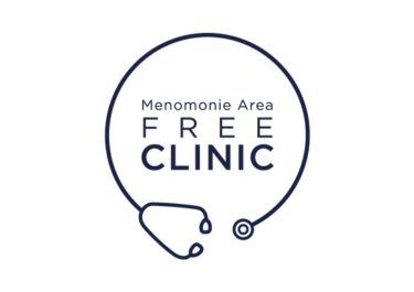 A logo for a free clinic with a stethoscope in a circle.