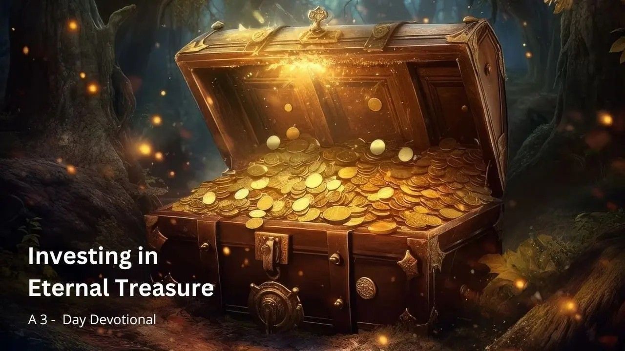 A treasure chest filled with gold coins in a dark forest.