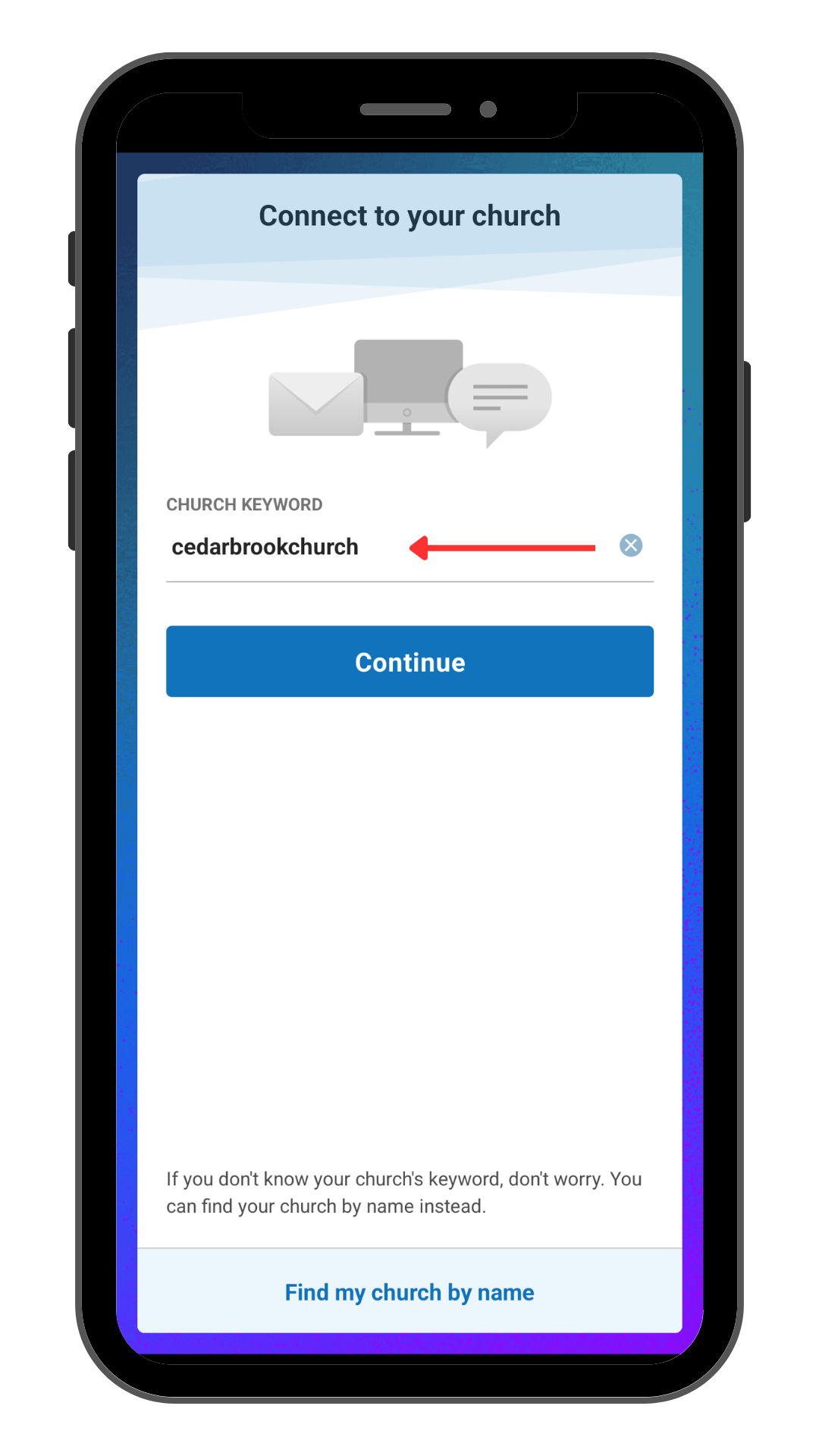 Smartphone screen: App to connect to 