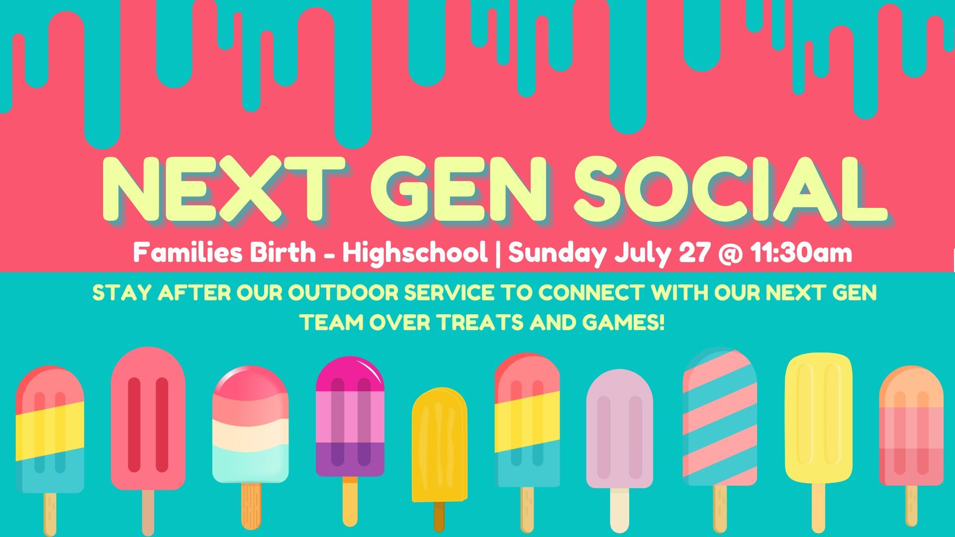 A poster for a next gen social event with ice cream on a stick.