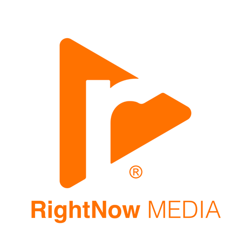 The logo for rightnow media is orange and white