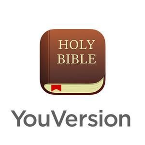 The logo for the holy bible app shows a bible with a red bookmark.