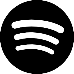 A spotify logo in a black circle on a white background.