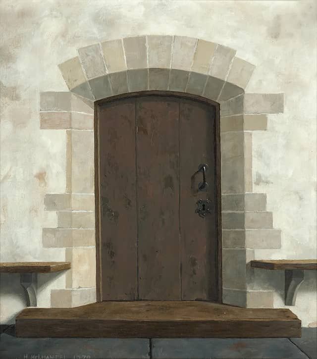 Henk Helmantel schilderij 1979 Deur van de Bavokerk in Haarlem