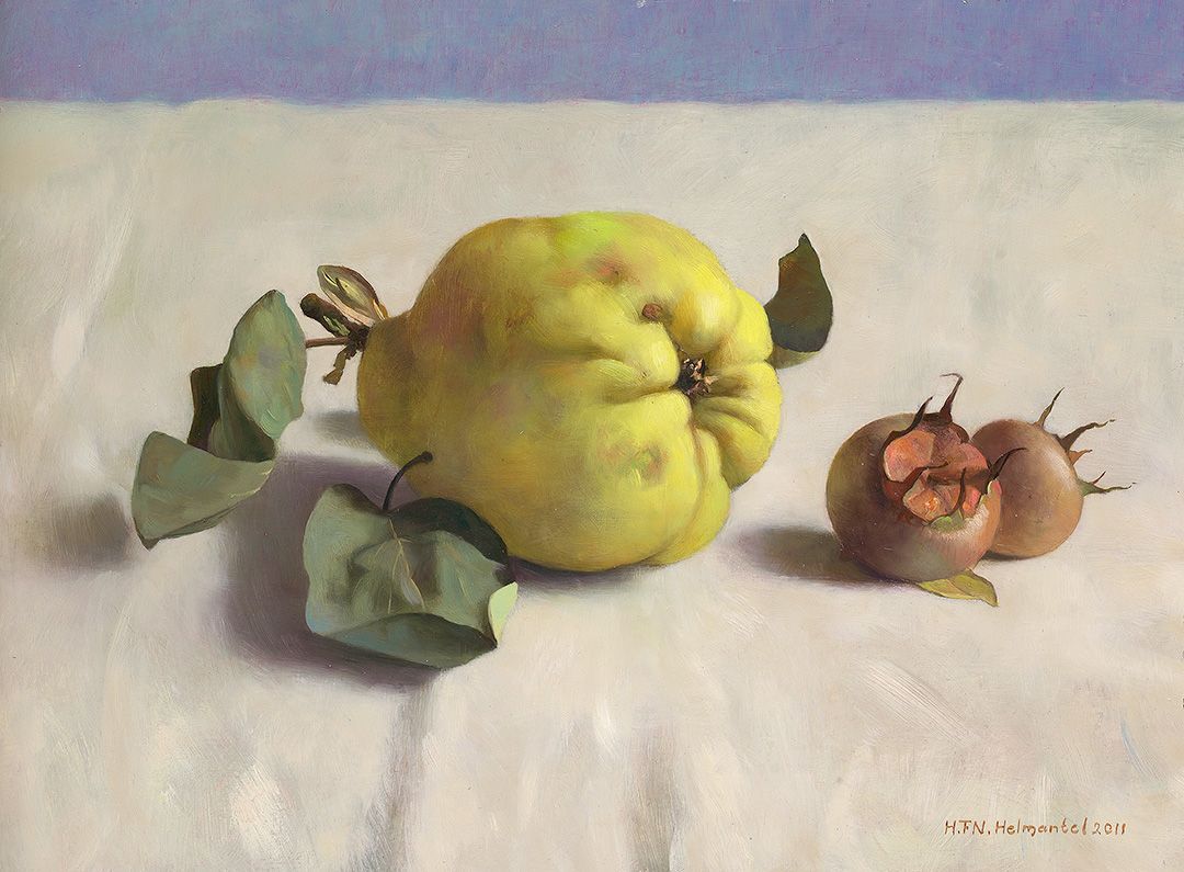 Henk Helmantel schilderij 2011 Kweepeer en mispels