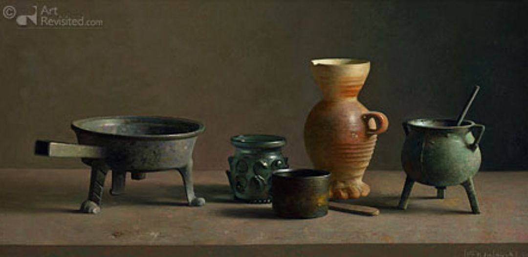 Henk Helmantel schilderij 2014 Middeleeuwse voorwerpen