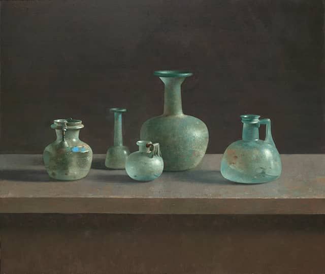 Henk Helmantel schilderij 2018 Stilleven met Romeins Glas