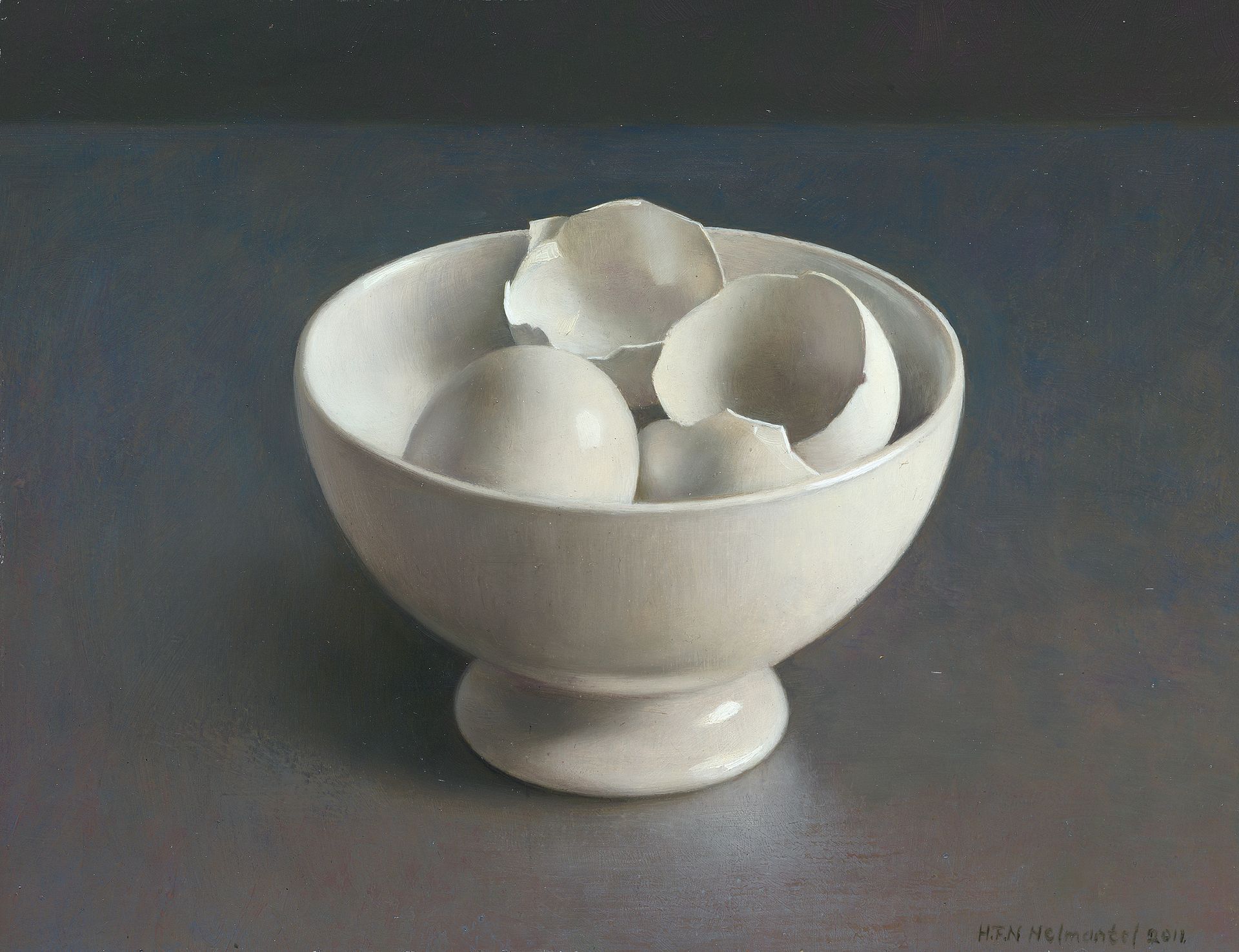 Henk Helmantel schilderij 2012 Kom met eierdoppen