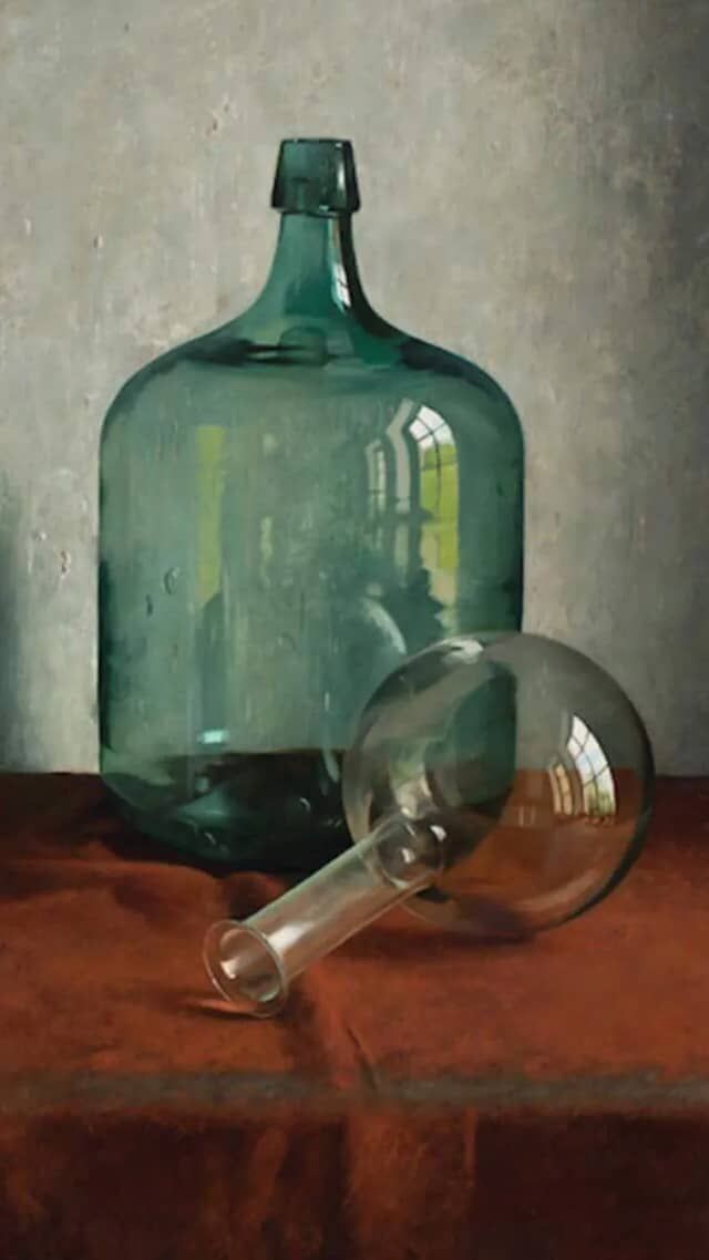 Henk Helmantel schilderij uit 1975 Stilleven met flessen