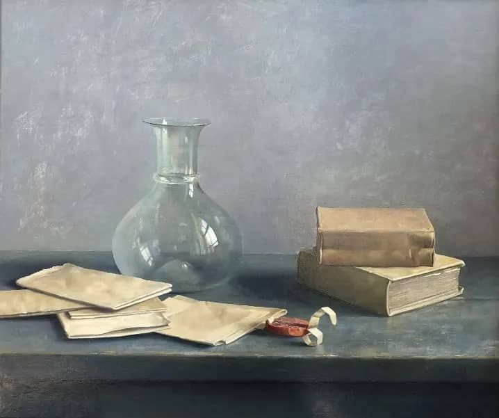 Henk Helmantel schilderij 1989 Stilleven met glas