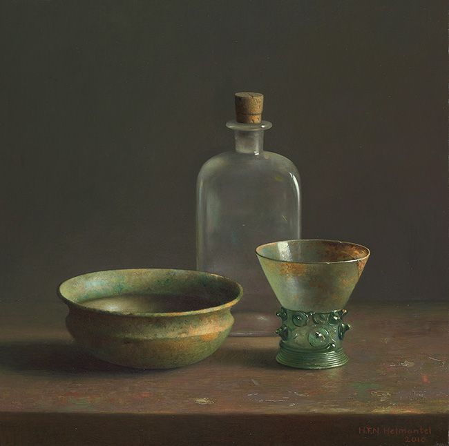 Henk Helmantel schilderij 2010 Stilleven met glas en brons