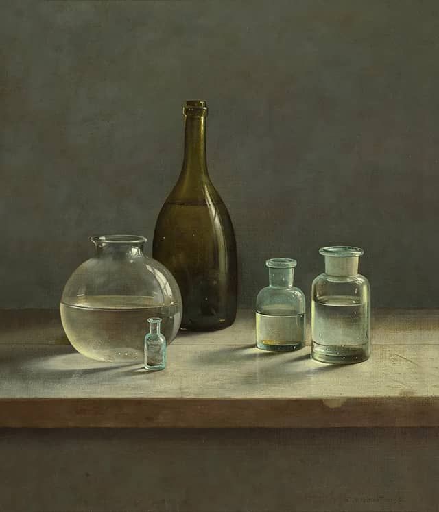 Henk Helmantel schilderij 1989 Stilleven met glas