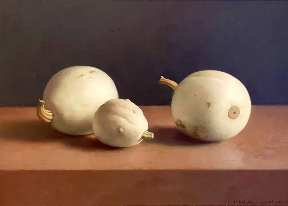 Henk Helmantel schilderij 2014 Stilleven met kalebassen