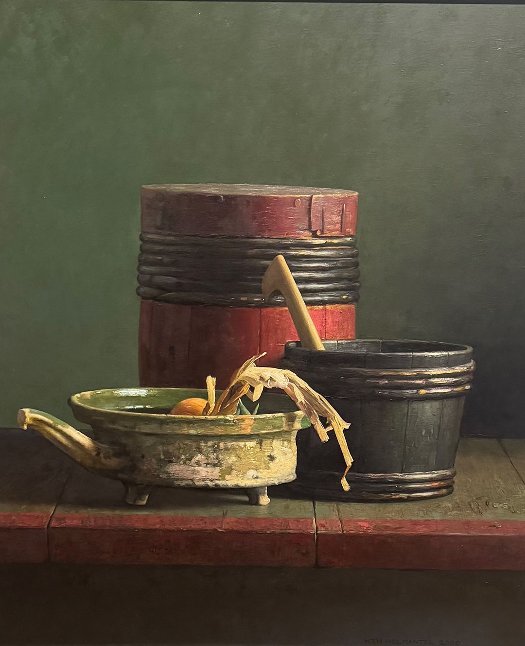 Henk Helmantel schilderij, Stilleven met rode ton, 2000