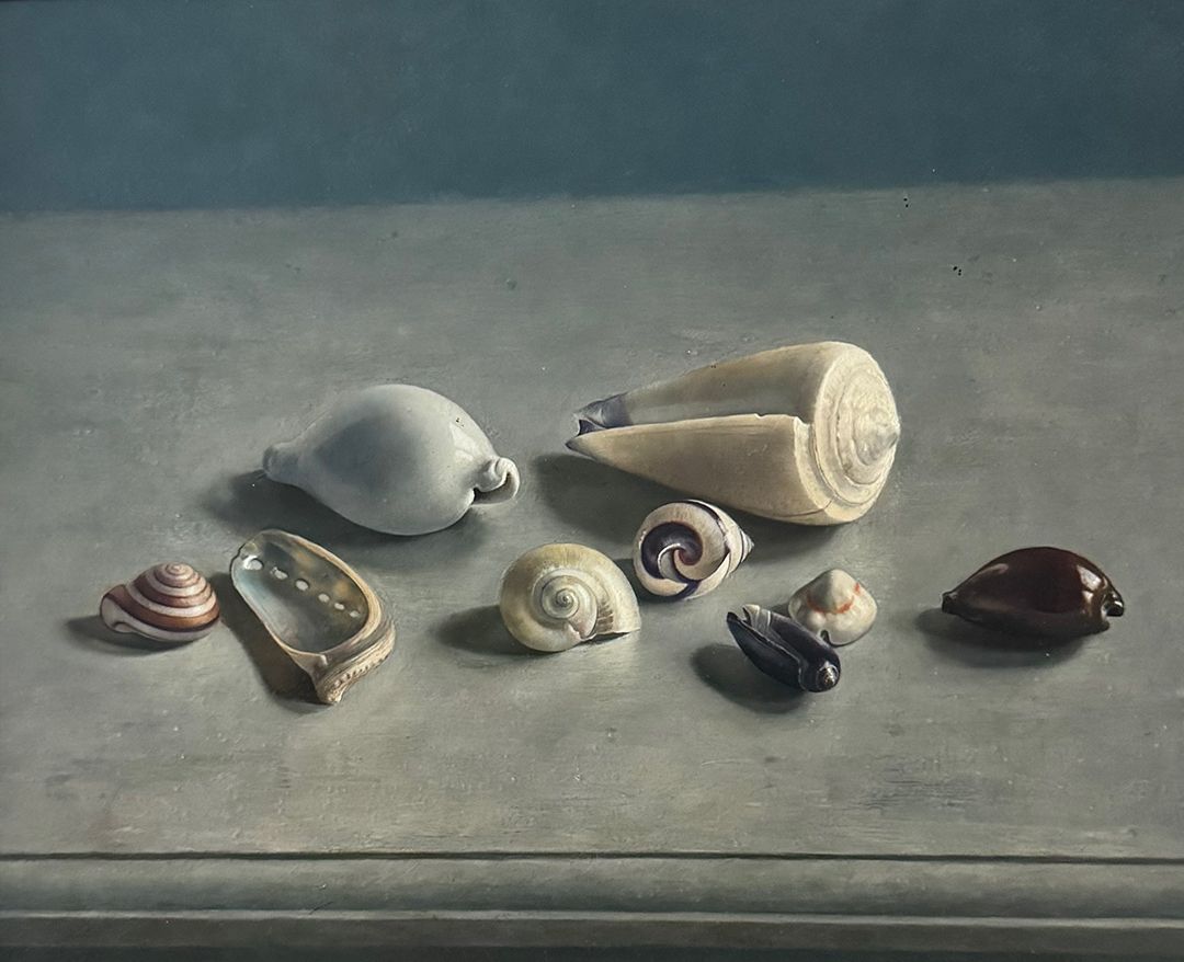 Henk Helmantel schilderij 1976 Stilleven met schelpen