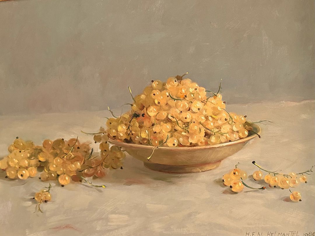 Henk Helmantel schilderij 1986 Stilleven met witte bessen